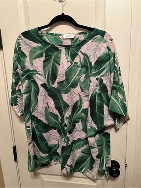 Pink and Green Leaf Print Women’s Top